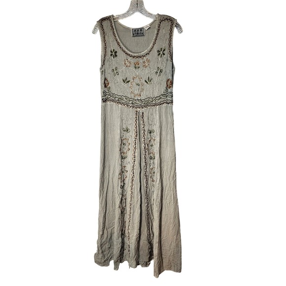 M.P.H. Dresses & Skirts - MPH Grey Floral Embroidered Sleeveless Maxi Dress Medium‎ Boho Hippie Grunge